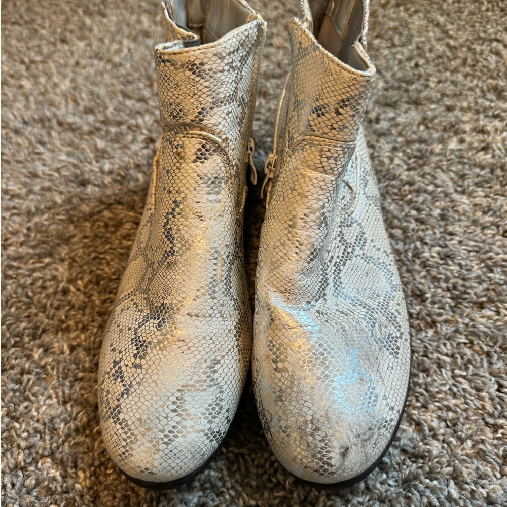 Ashley Blue Faux Snakeskin Ankle Booties - Picture 4 of 9